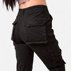 Sleek Black Cargo Pants with Flap Pockets